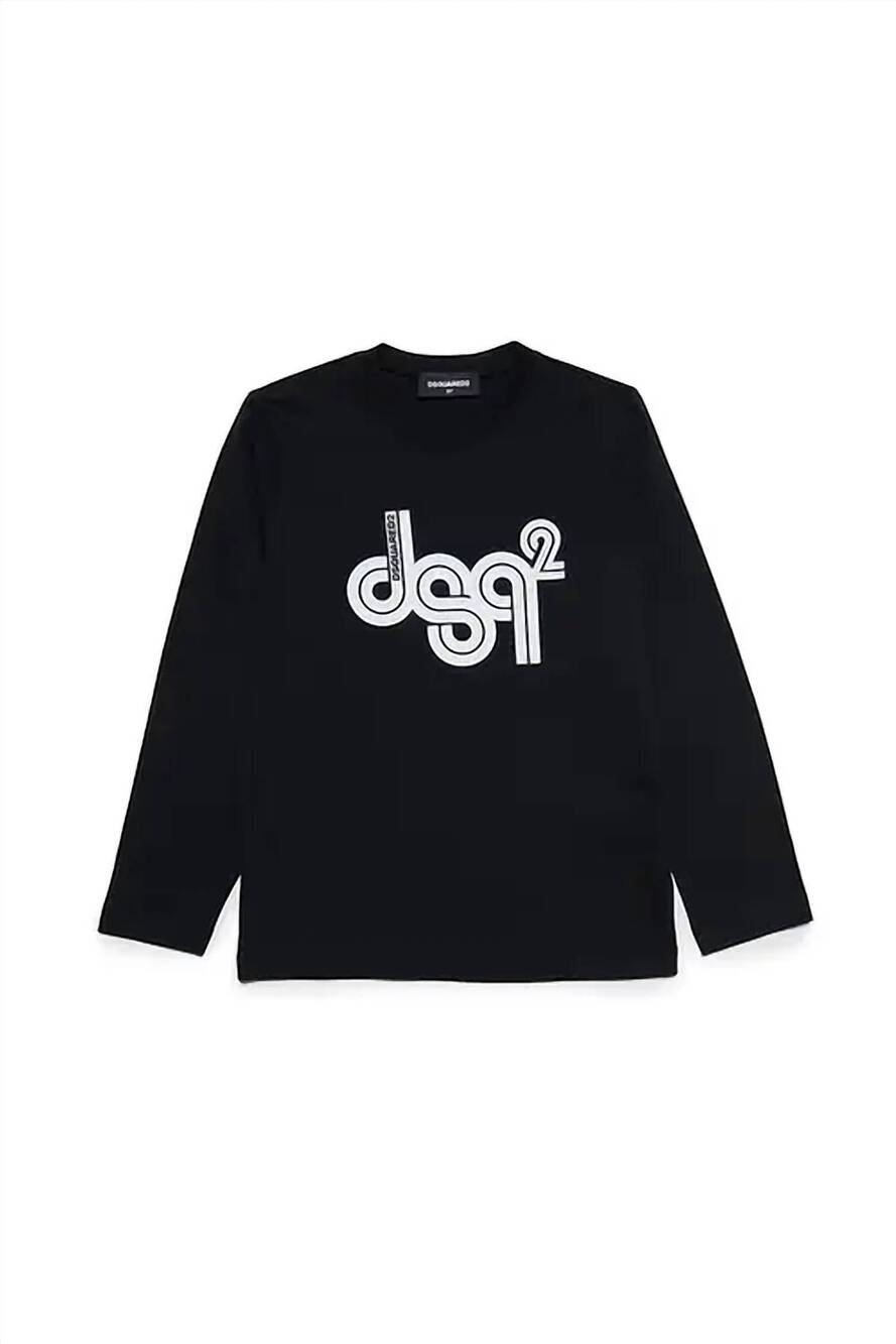 NEW DSQUARED2 kids long sleeve logo t-shirt in black